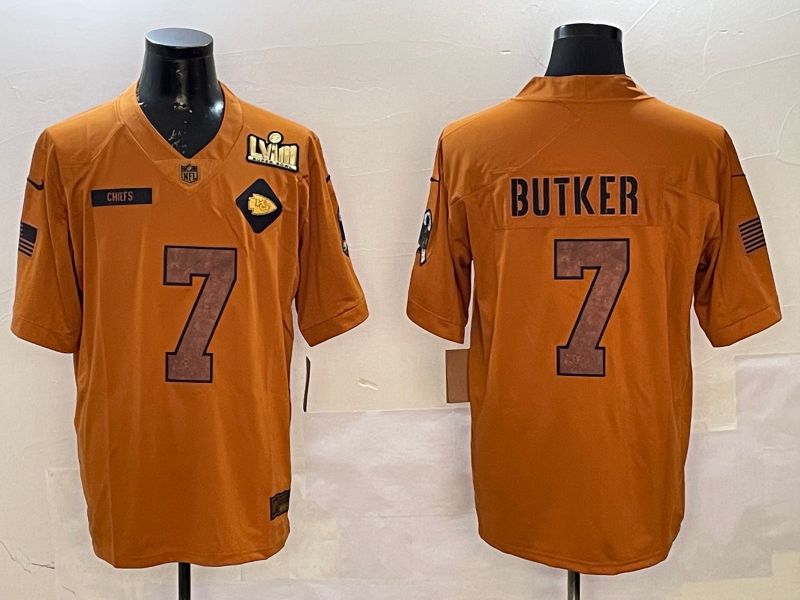 Men Kansas City Chiefs 7 Butker Yellow 2025 Nike Salute to Service Limited NFL Jersey style 2